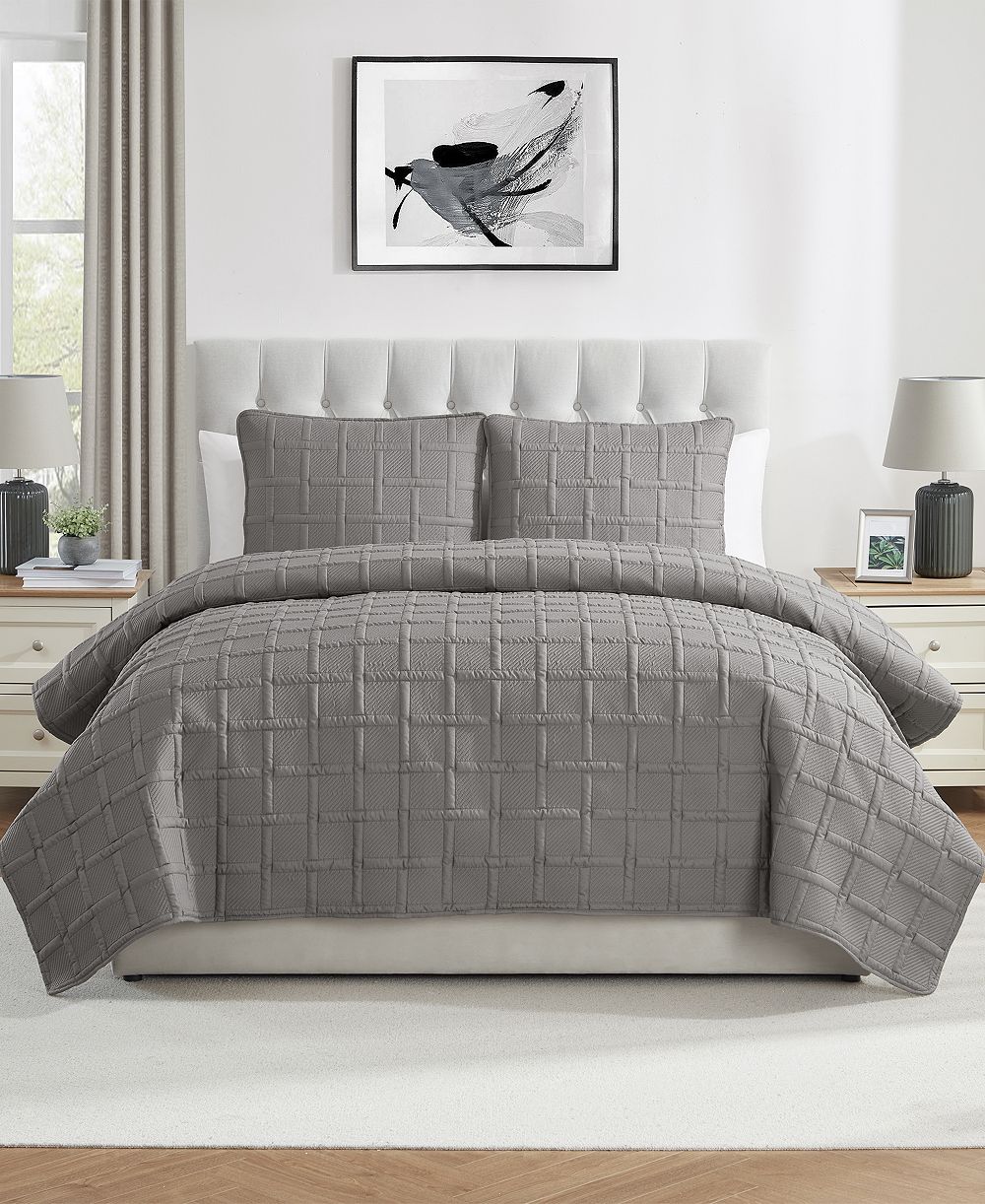VCNY Home Solid Square 3-Piece Quilt Set, Full/Queen