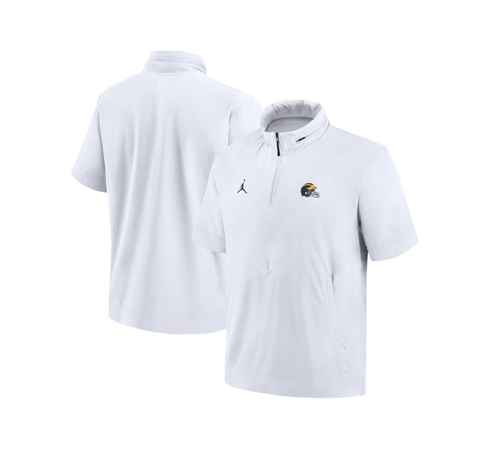 Jordan Men's White Michigan Wolverines 2024 Sideline Coach Short Sleeve Half-Zip Hoodie Jacket