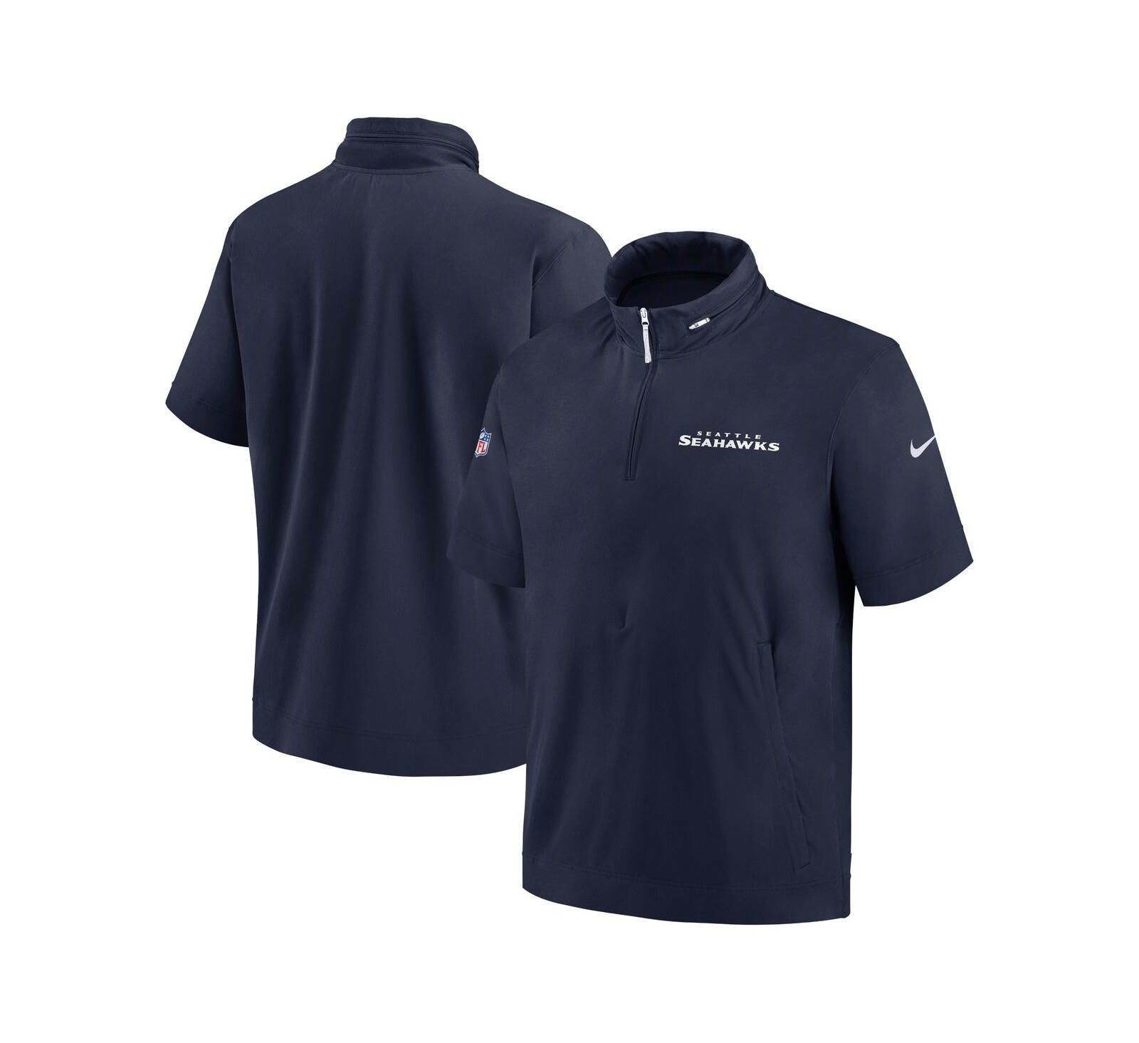 Nike Men's College Navy Seattle Seahawks 2024 Sideline Coach Short Sleeve Half-Zip Hoodie Jacket