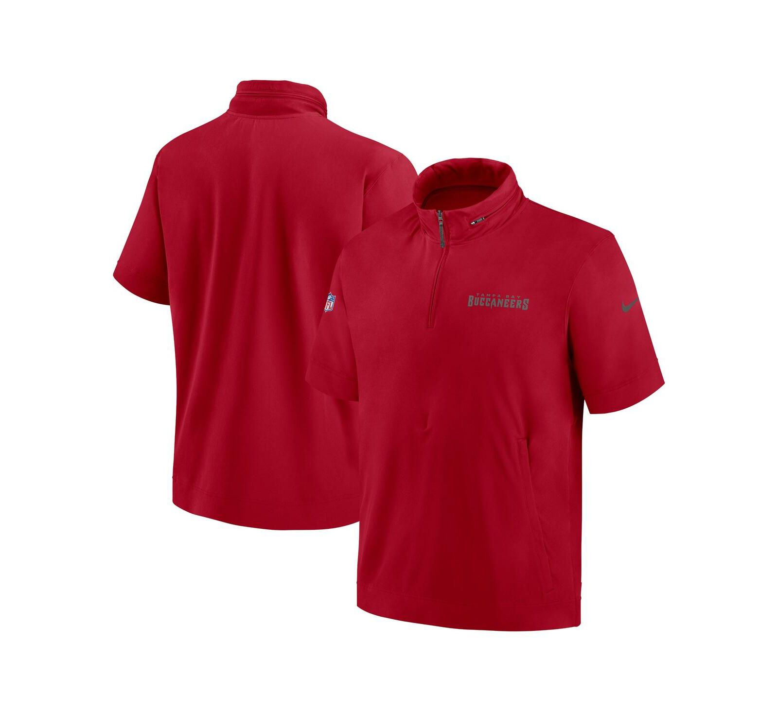 Nike Men's Red Tampa Bay Buccaneers 2024 Sideline Coach Short Sleeve Half-Zip Hoodie Jacket