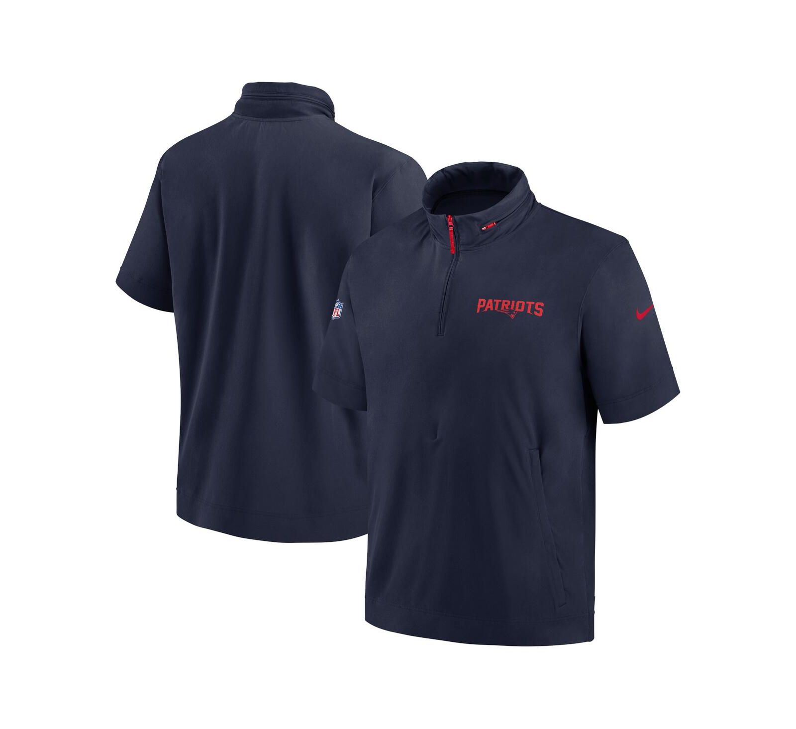 Nike Men's Navy New England Patriots 2024 Sideline Coach Short Sleeve Half-Zip Hoodie Jacket