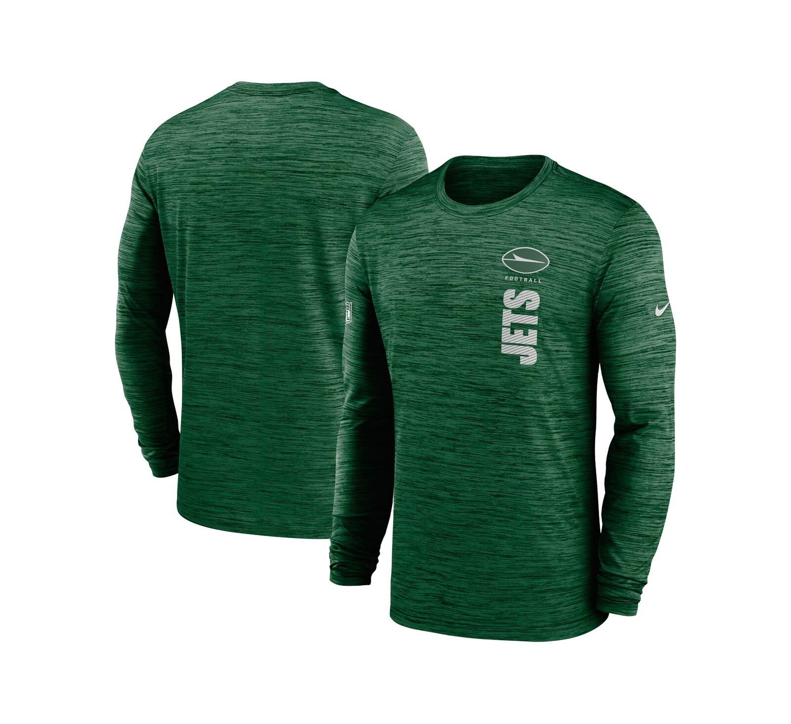 Nike Мужская спортивная футболка с длинным рукавом Green New York Jets 2024 Sideline Velocity Performance