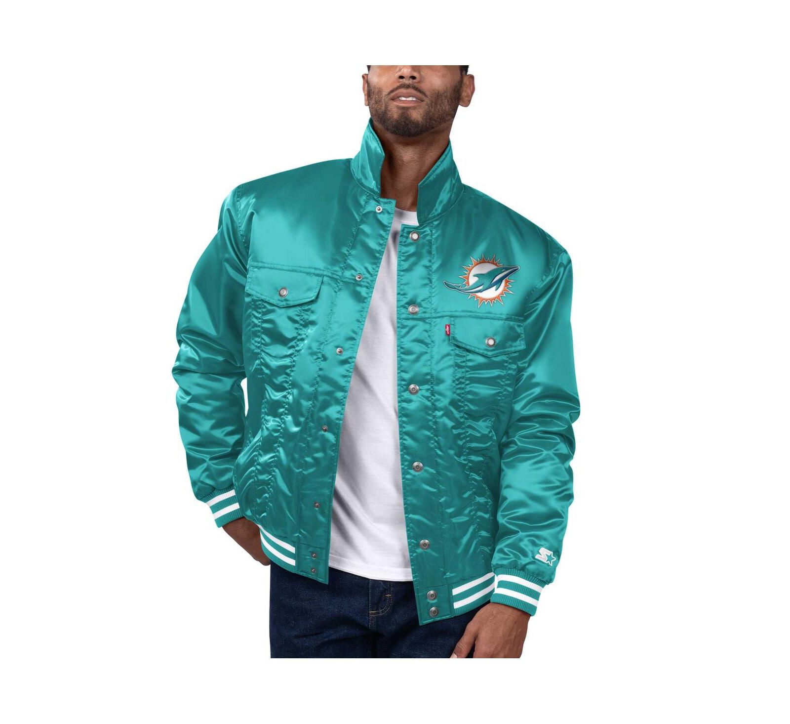 Куртка-тракер Levi's x Starter Men's Aqua Miami Dolphins Silver Tab