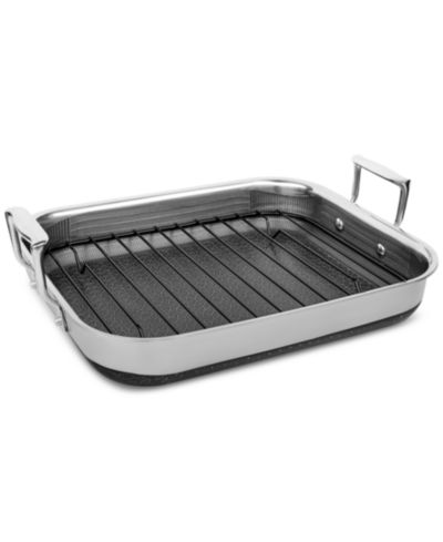 Сковорода для запекания Livwell DiamondClad 14" x 12" гибридная с антипригарным покрытием из нержавеющей стали и решеткой