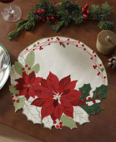 Elrene Круглая тканевая подставка под тарелку Poinsettia, 15"