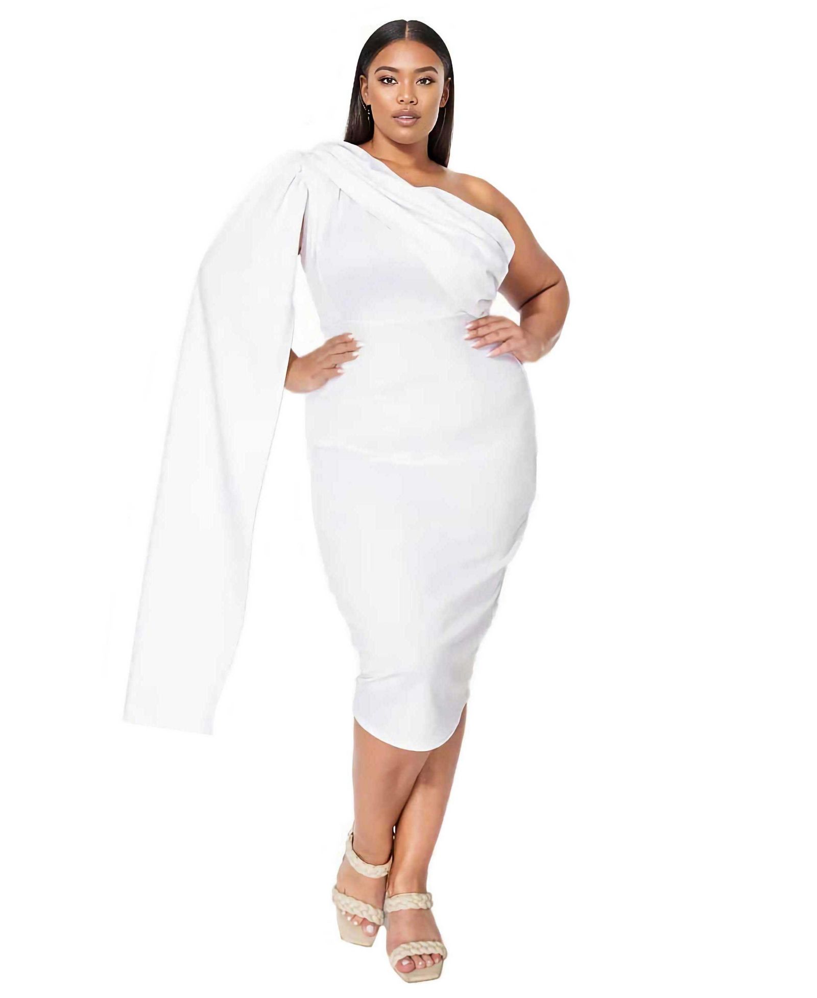 L I V D Plus Size Spade One Shoulder Cape Dress