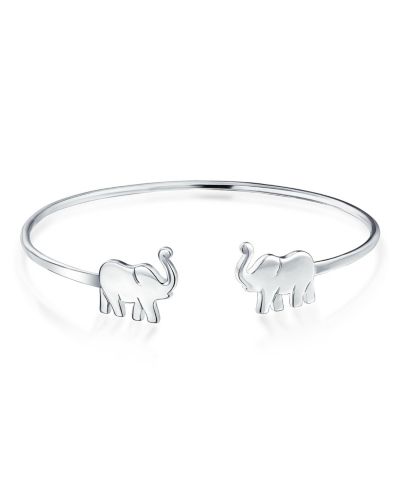 Bling Jewelry Minimalist Lucky Elephant Zoo Animal Cuff Bracelet .925 Sterling Silver