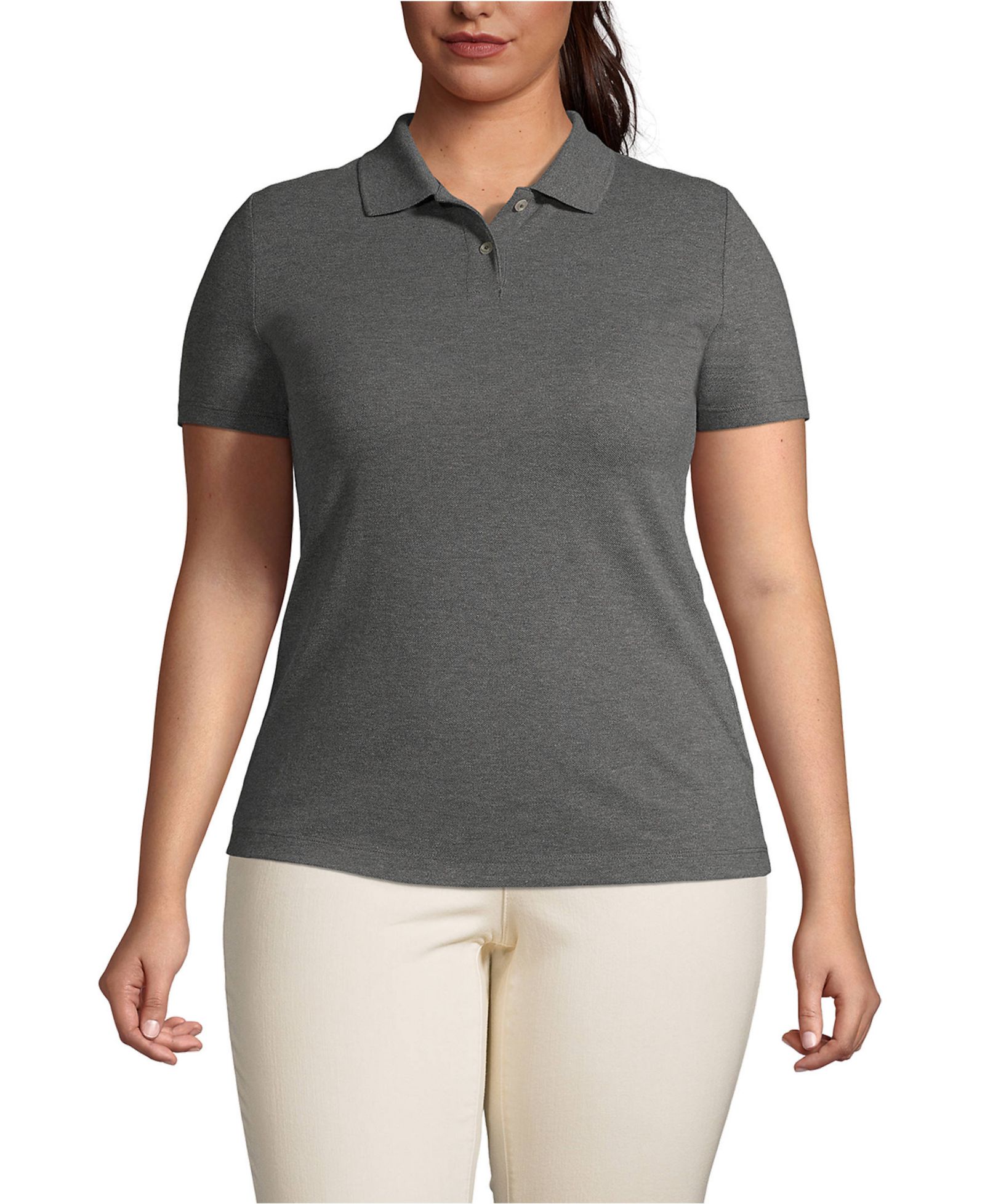Lands' End Women's Plus Size Short Sleeve Basic Mesh Polo Shirt