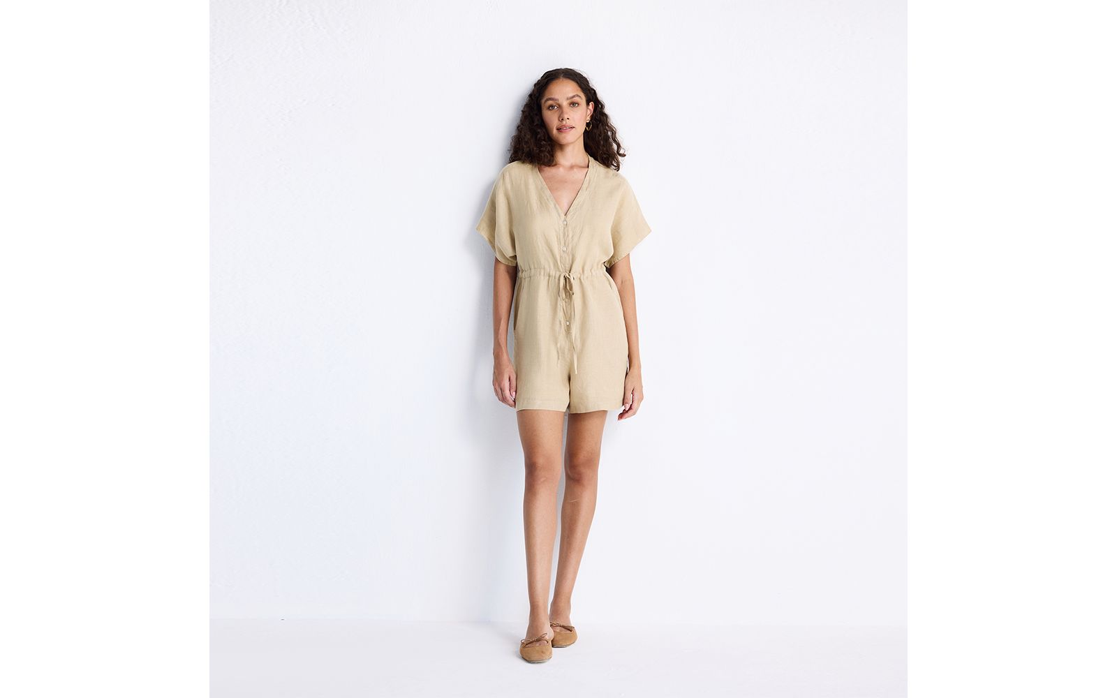 Reistor Women's V neck Drawstring Romper