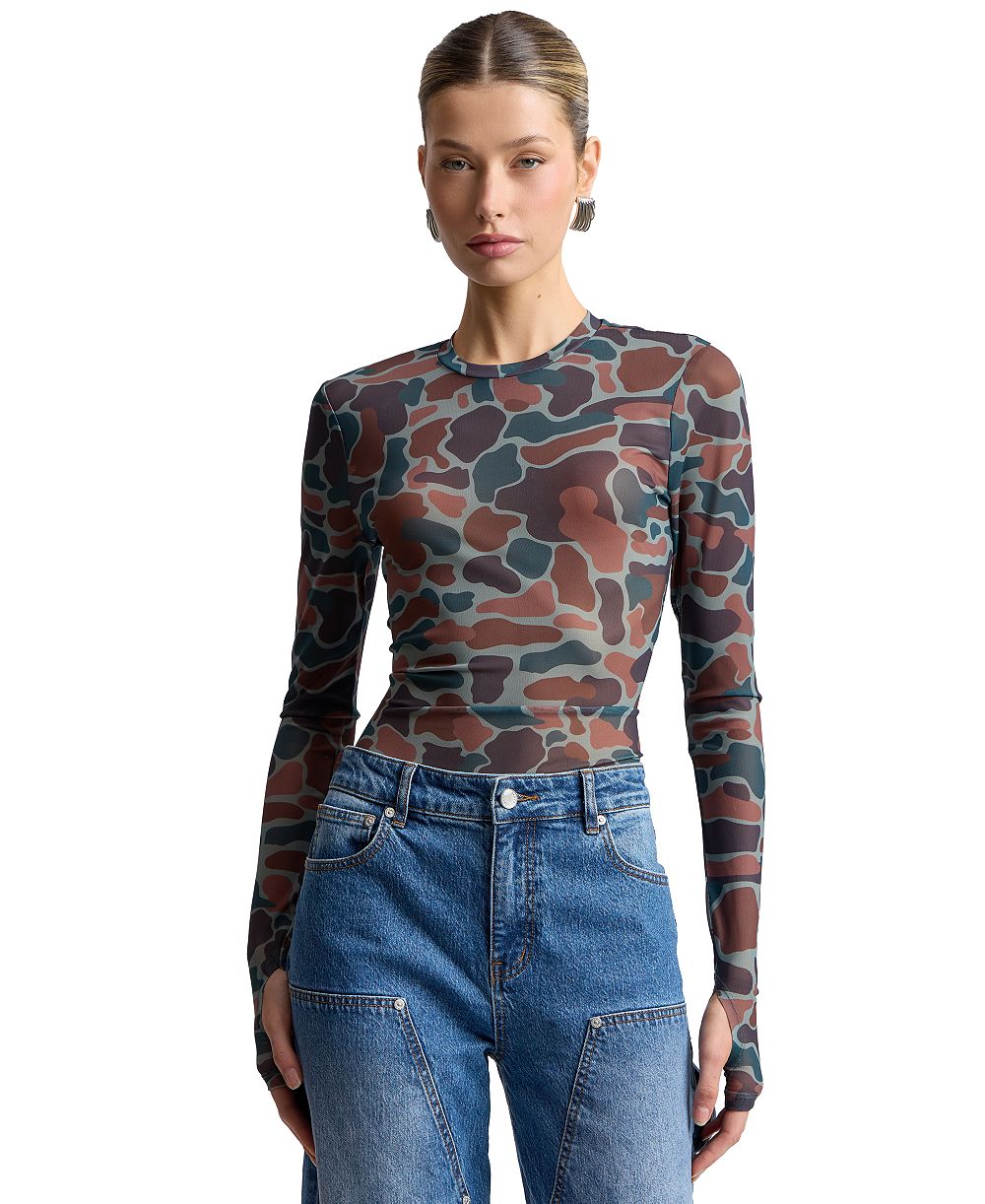 Женский сетчатый топ Avec Les Filles Printed Long-Sleeve