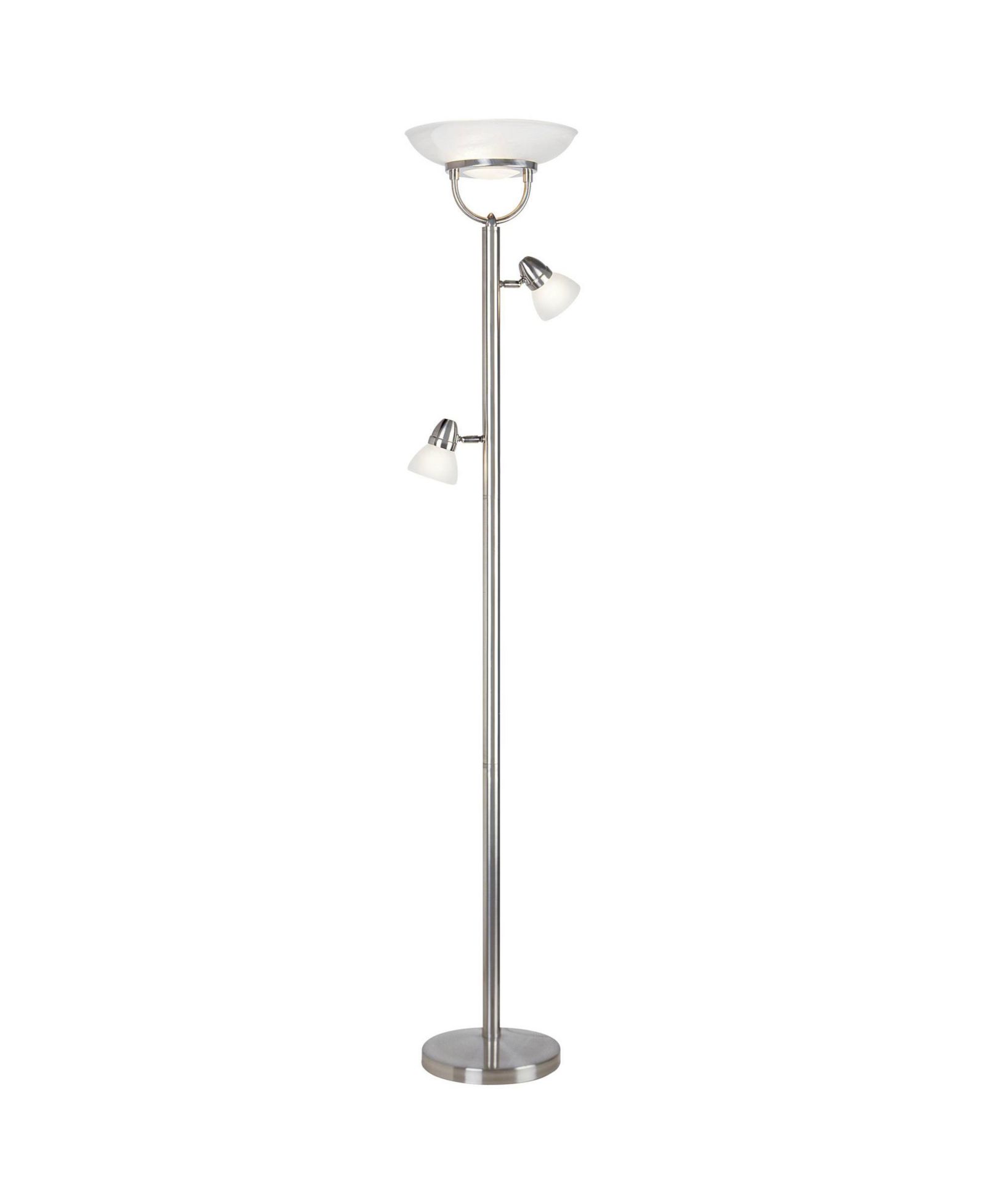 360 Lighting 3 in 1 Modern Torchiere Floor Lamp with Side Lights 70" Tall Brushed Nickel Glass Shades