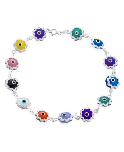 Защитный амулет Bling Jewelry турецкий многоцветный шарм, цветочный круглый каркас, оберег от сглаза, браслет из стерлингового серебра 9 Inch