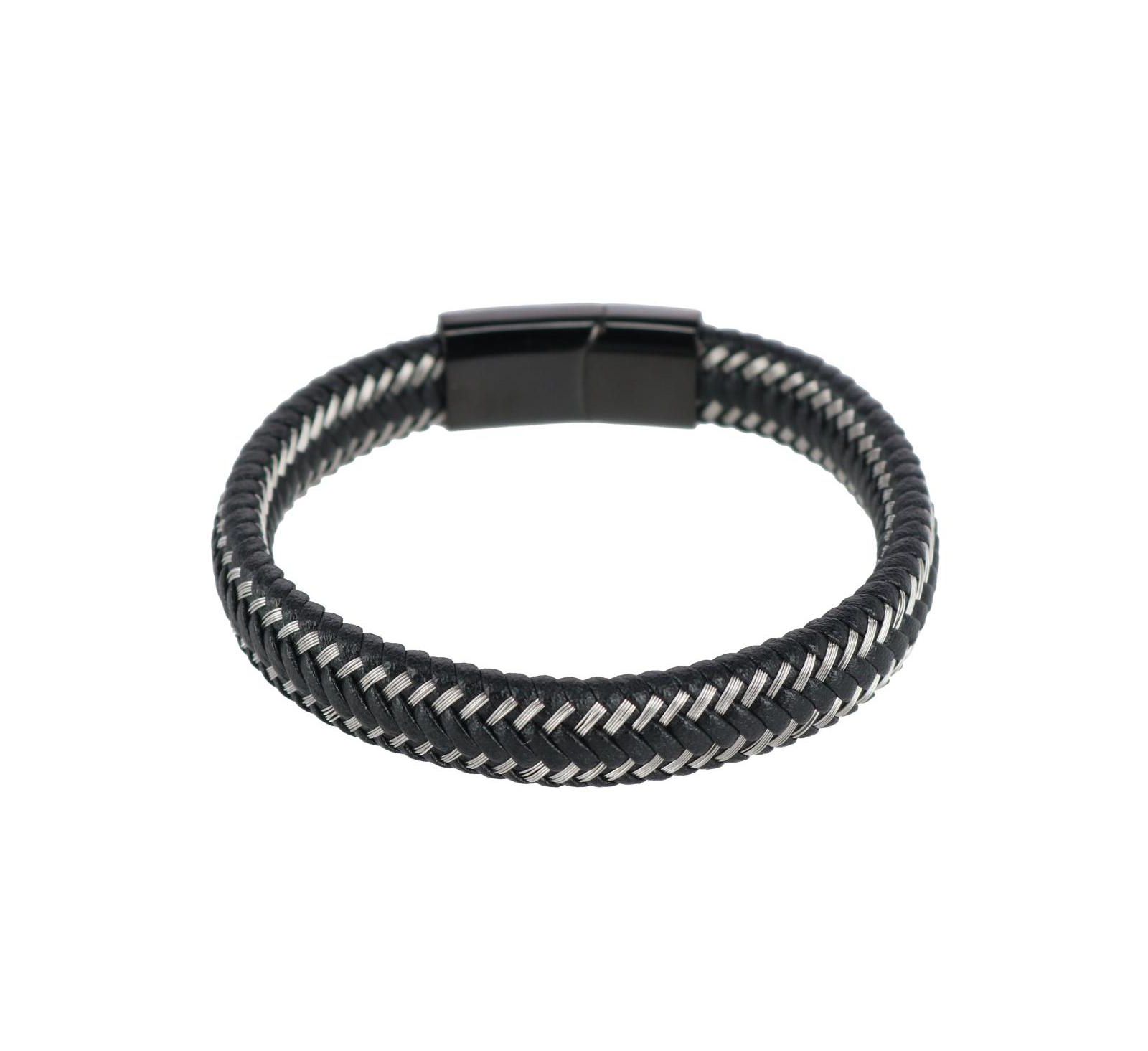 Trafalgar Loose Fit Esteban Black and Silver Braided Bracelet