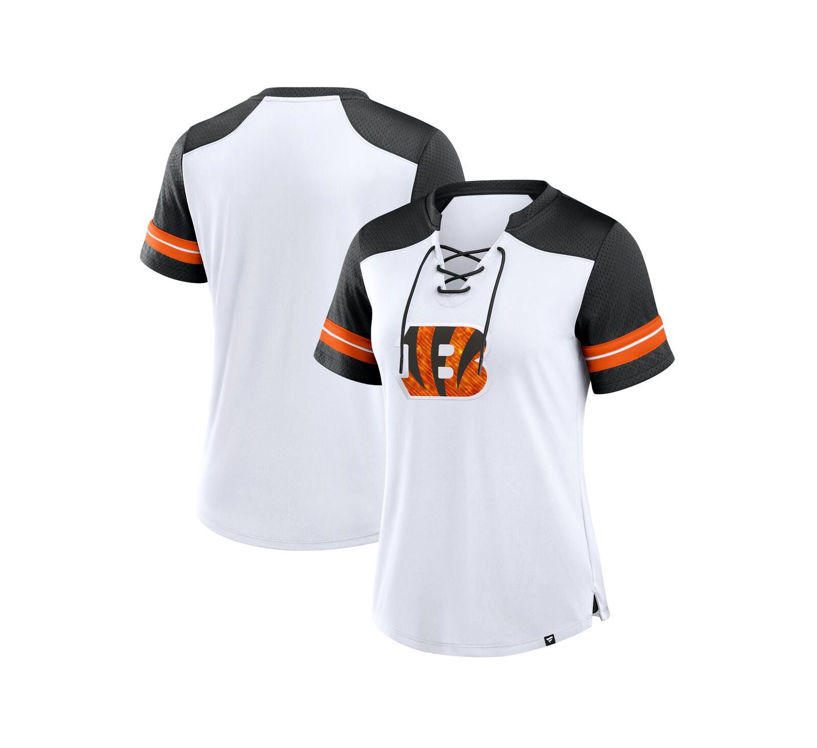 Футболка Fanatics Women's White/Black Cincinnati Bengals Foiled Primary Lace-Up