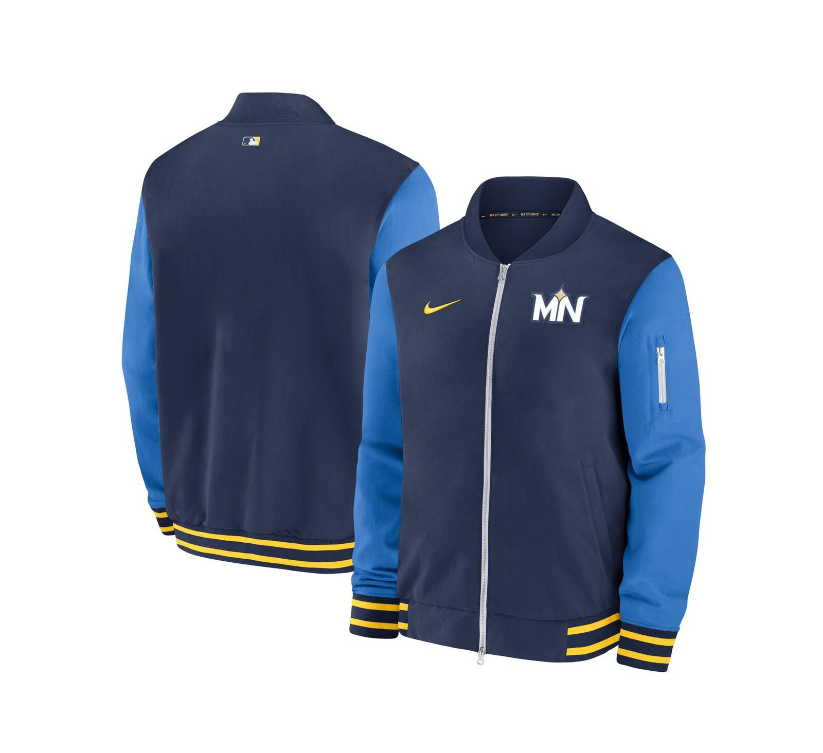 Nike Men's Navy Minnesota Twins 2024 City Connect Authentic Collection Game Time Full-Zip Bomber Jacket