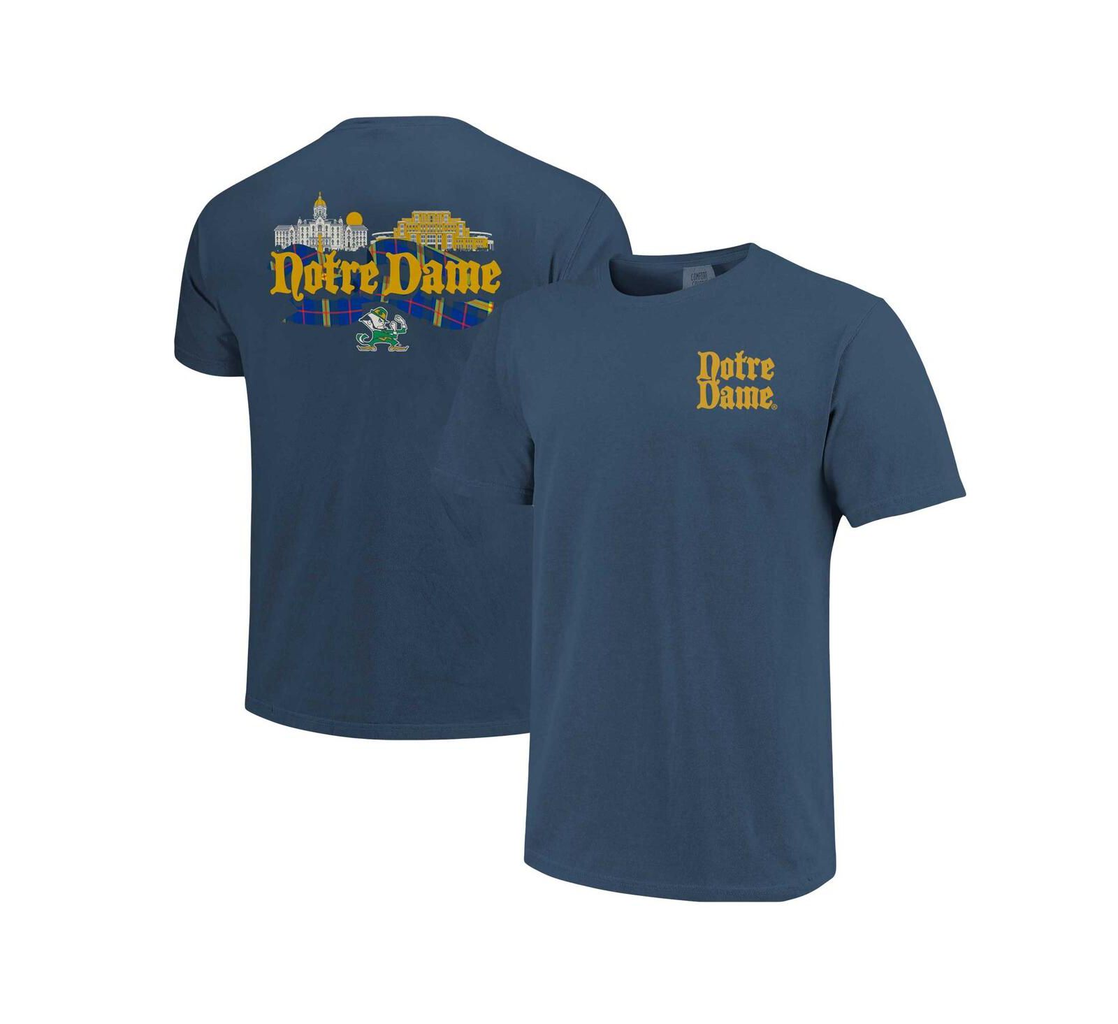 Image One Men's and Women's Navy Notre Dame Fighting Irish Hyper Local Celtic Tartan Campus T-Shirt