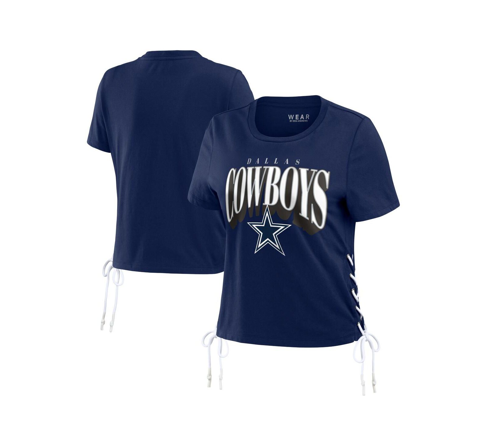 Женская укороченная футболка WEAR by Erin Andrews Navy Dallas Cowboys с шнуровкой сбоку