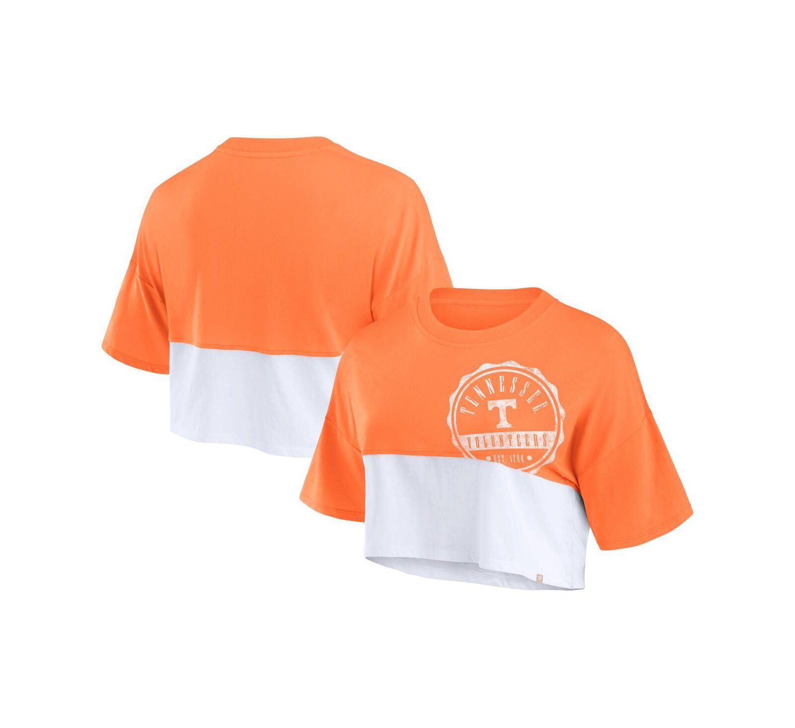 Женская укороченная футболка Fanatics Orange/White Tennessee Volunteers Oversized Badge Colorblock
