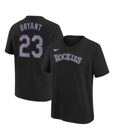 Nike Футболка Kris Bryant Colorado Rockies Home с именем и номером для мальчиков и девочек, черная