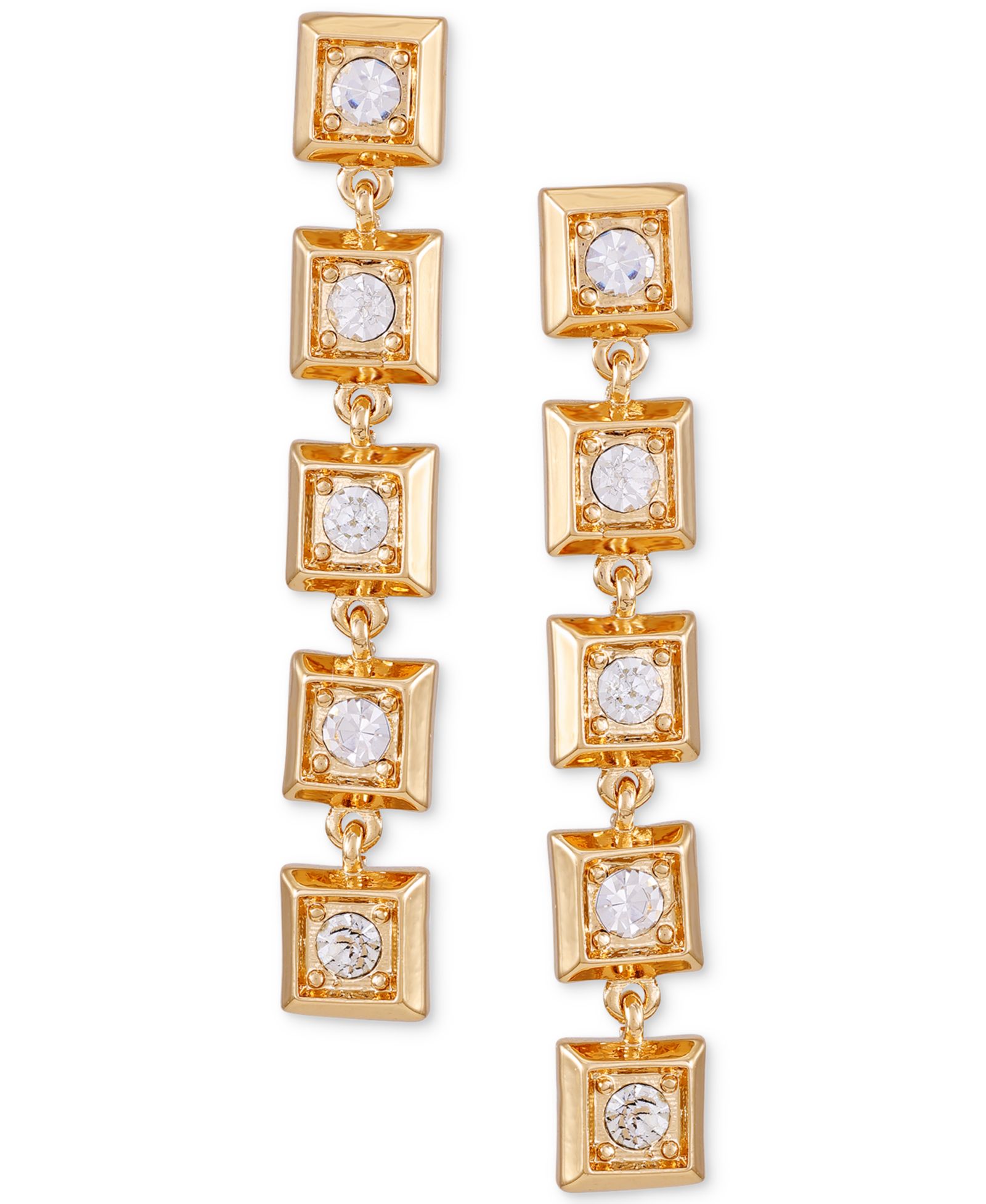 Серьги T Tahari Gold-Tone Pavé Square Linear Drop