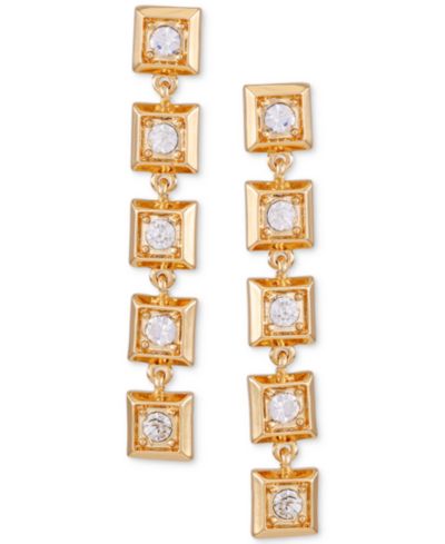 Серьги T Tahari Gold-Tone Pavé Square Linear Drop