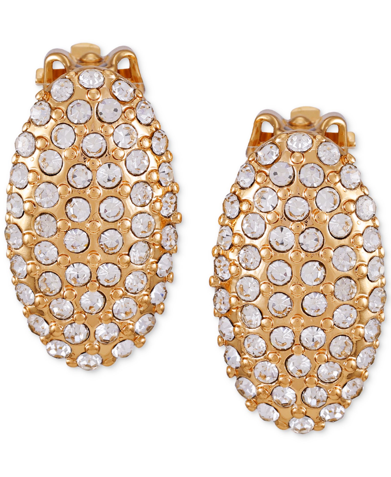 T Tahari Gold-Tone Pavé Oval Clip-On Stud Earrings