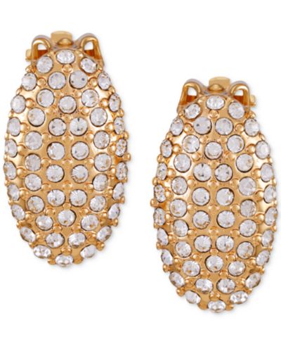 T Tahari Gold-Tone Pavé Oval Clip-On Stud Earrings