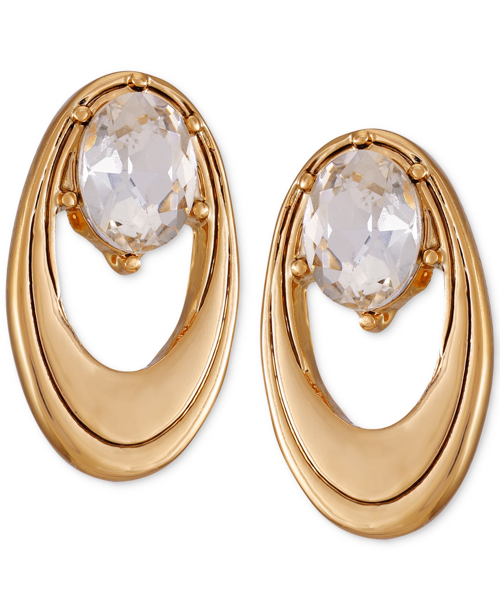 T Tahari Gold-Tone Crystal Open Oval Stud Earrings