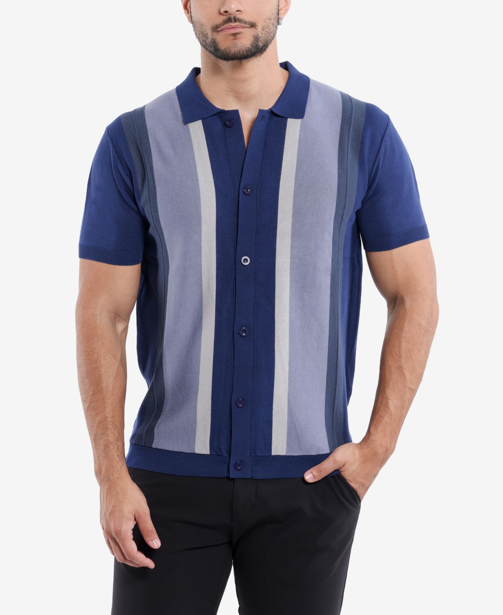 SPRING + MERCER Men's Stripe Short Sleeve Sweater Polo
