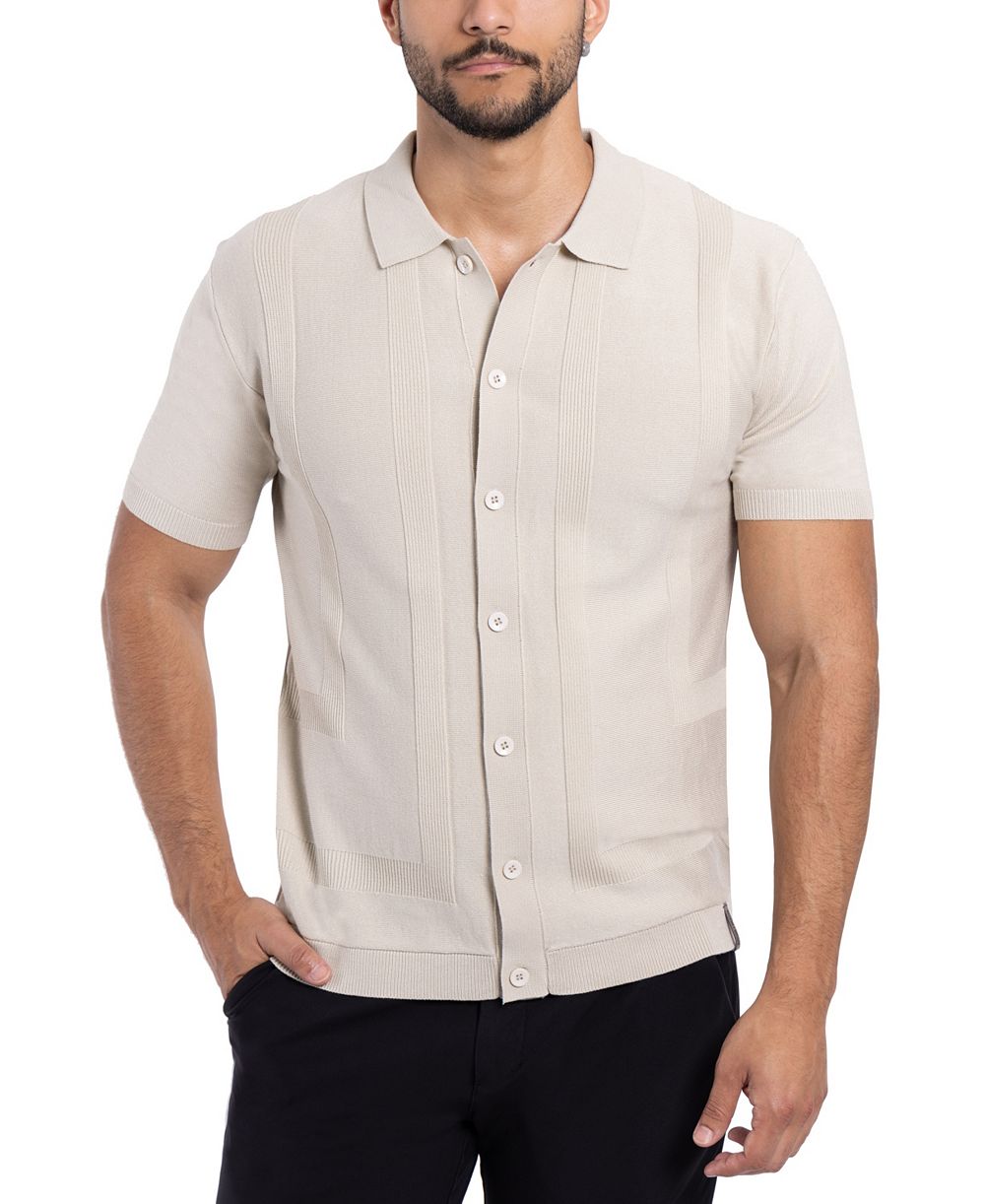 SPRING + MERCER Men's SPRING + MERCER Classic Ribbed Texture Polo Sweater Shirt