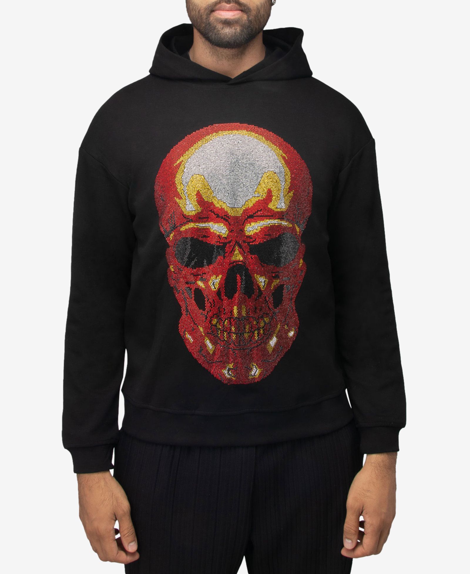SPRING + MERCER Men's SPRING + MERCER Rinestone Embellished Skull Pullover Hoodie