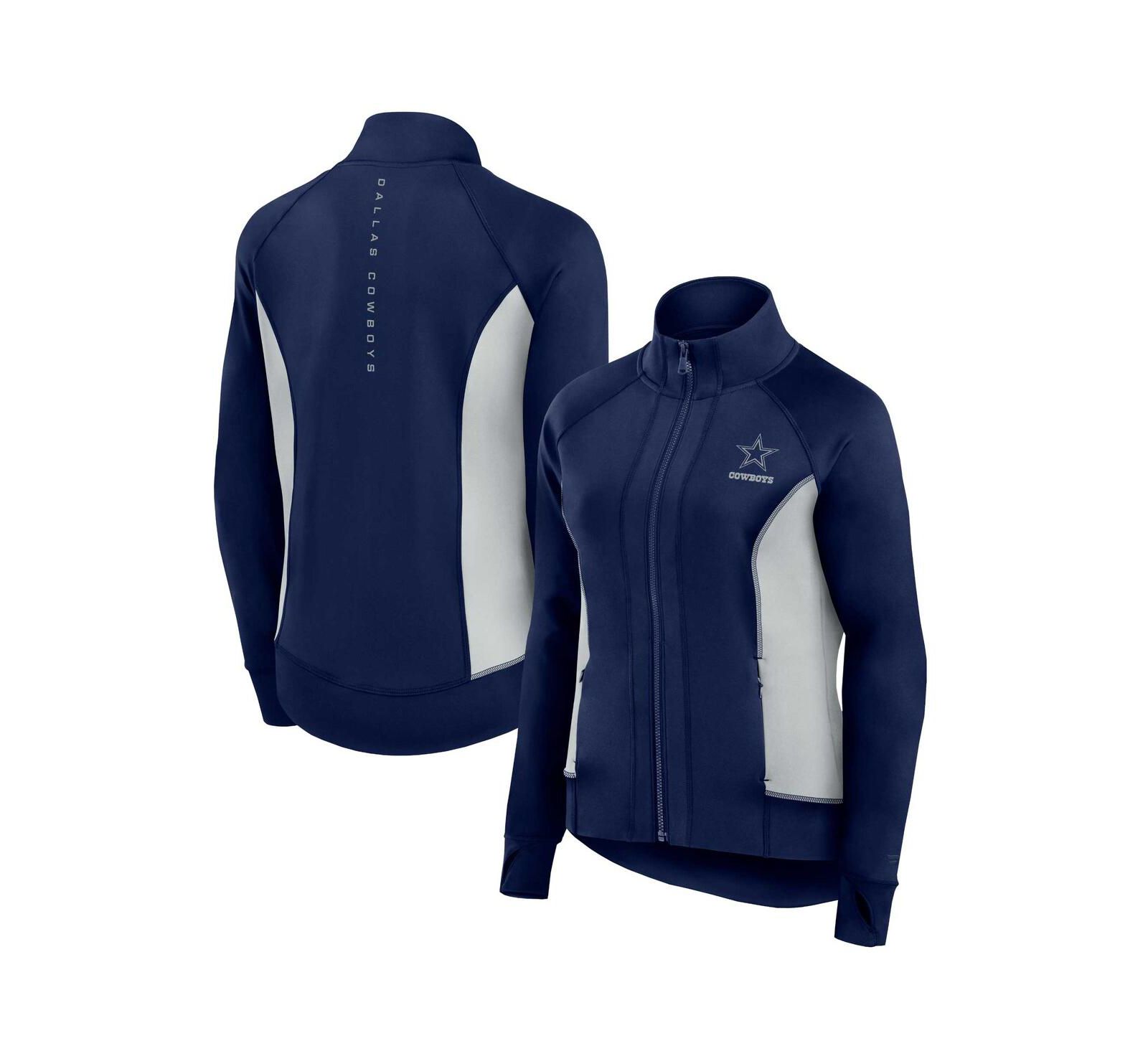 Fanatics Women's Navy Dallas Cowboys Studio Fitted Full-Zip Gym Track Jacket