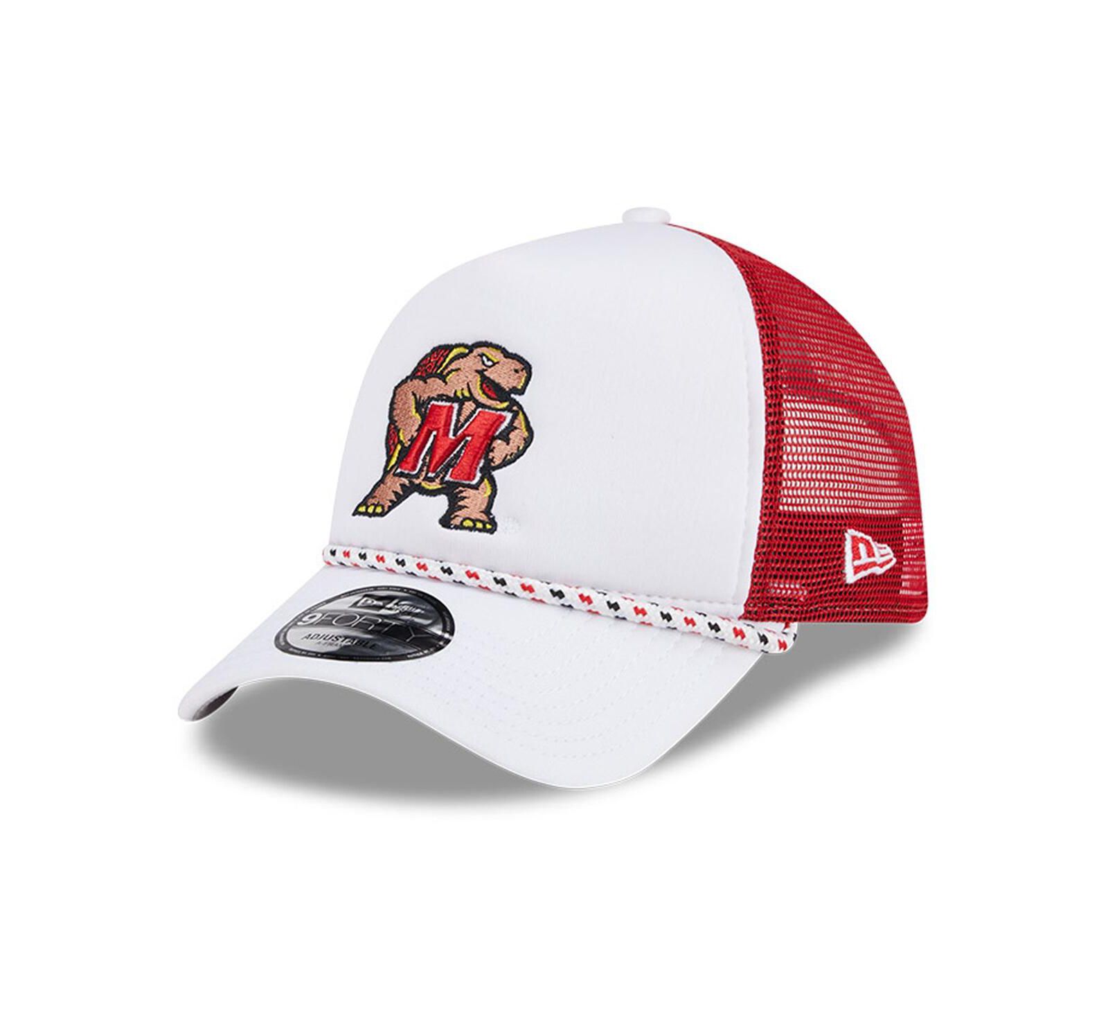New Era Men's White/Red Maryland Terrapins Court Sport Foam A-Frame 9FORTY Adjustable Trucker Hat