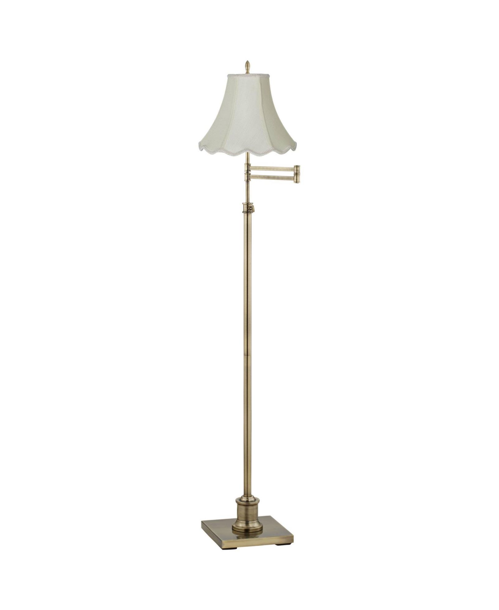 Regency Hill Traditional Swing Arm Floor Lamp 70" Tall Antique Brass Imperial Scalloped Creme Fabric Bell Shade for Living Room Reading