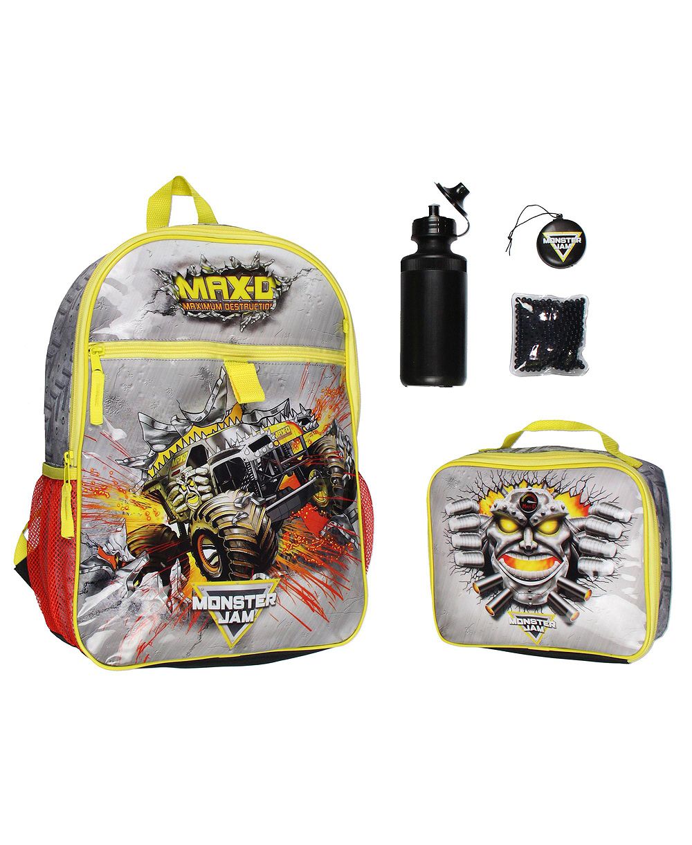 Monster Jam MAX-D Monster Truck 5 PC Backpack Lunch Box Water Bottle Icepack Charm 16"