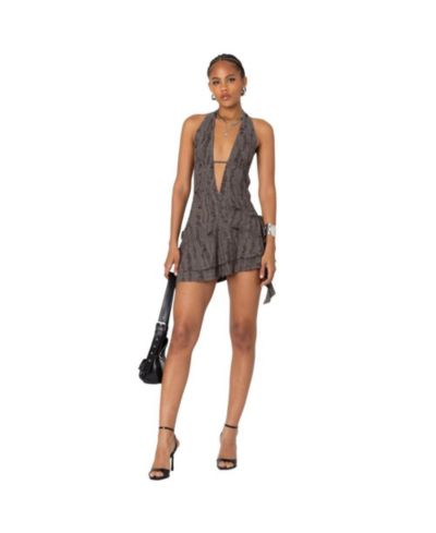 Edikted Women's Shredded backless halter mini dress