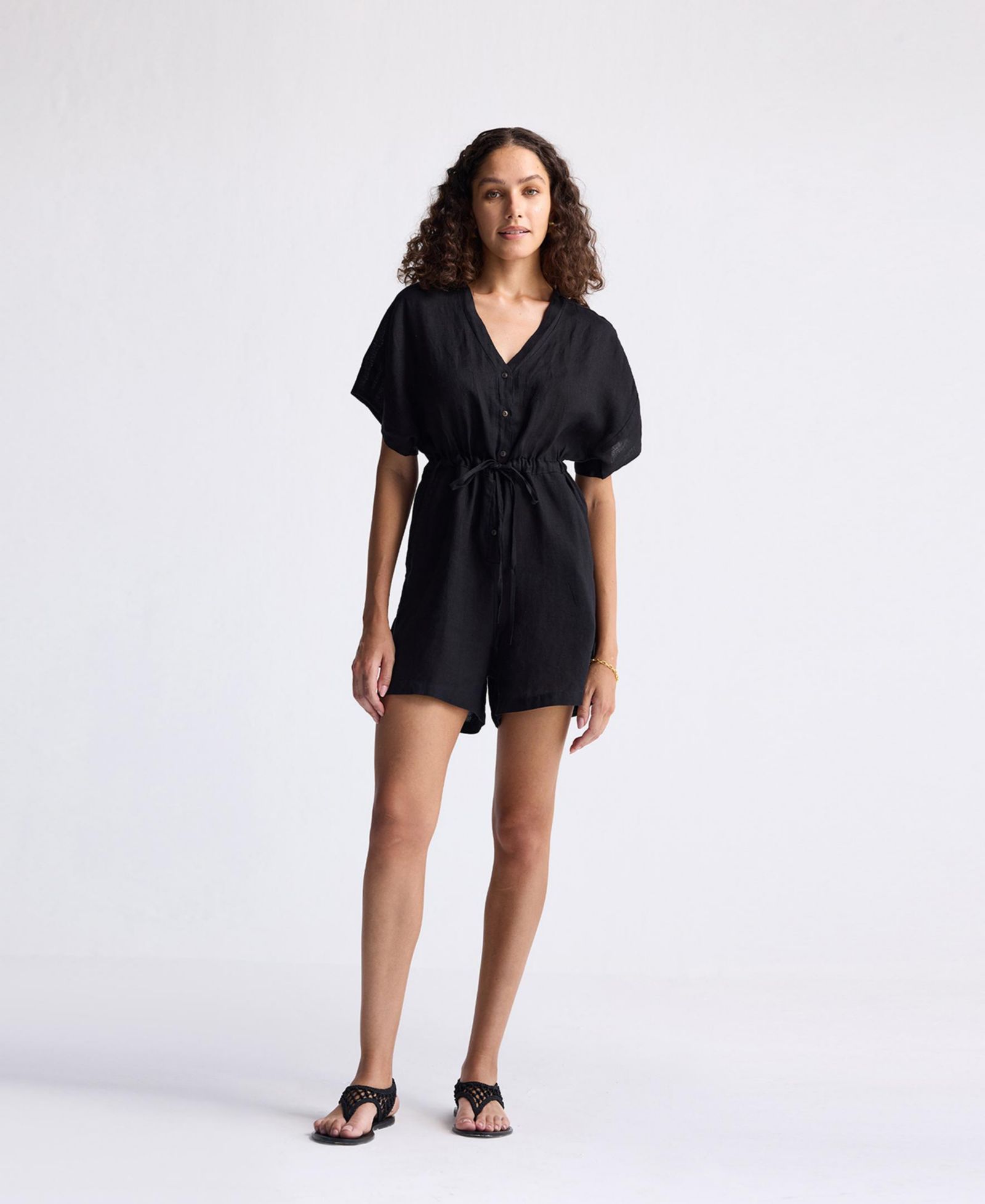Reistor Women's V neck Drawstring Romper