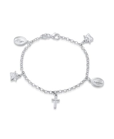 Bling Jewelry Cross Virgin Mary Angel Cherub Charms Anklet Ankle Bracelet Sterling Silver