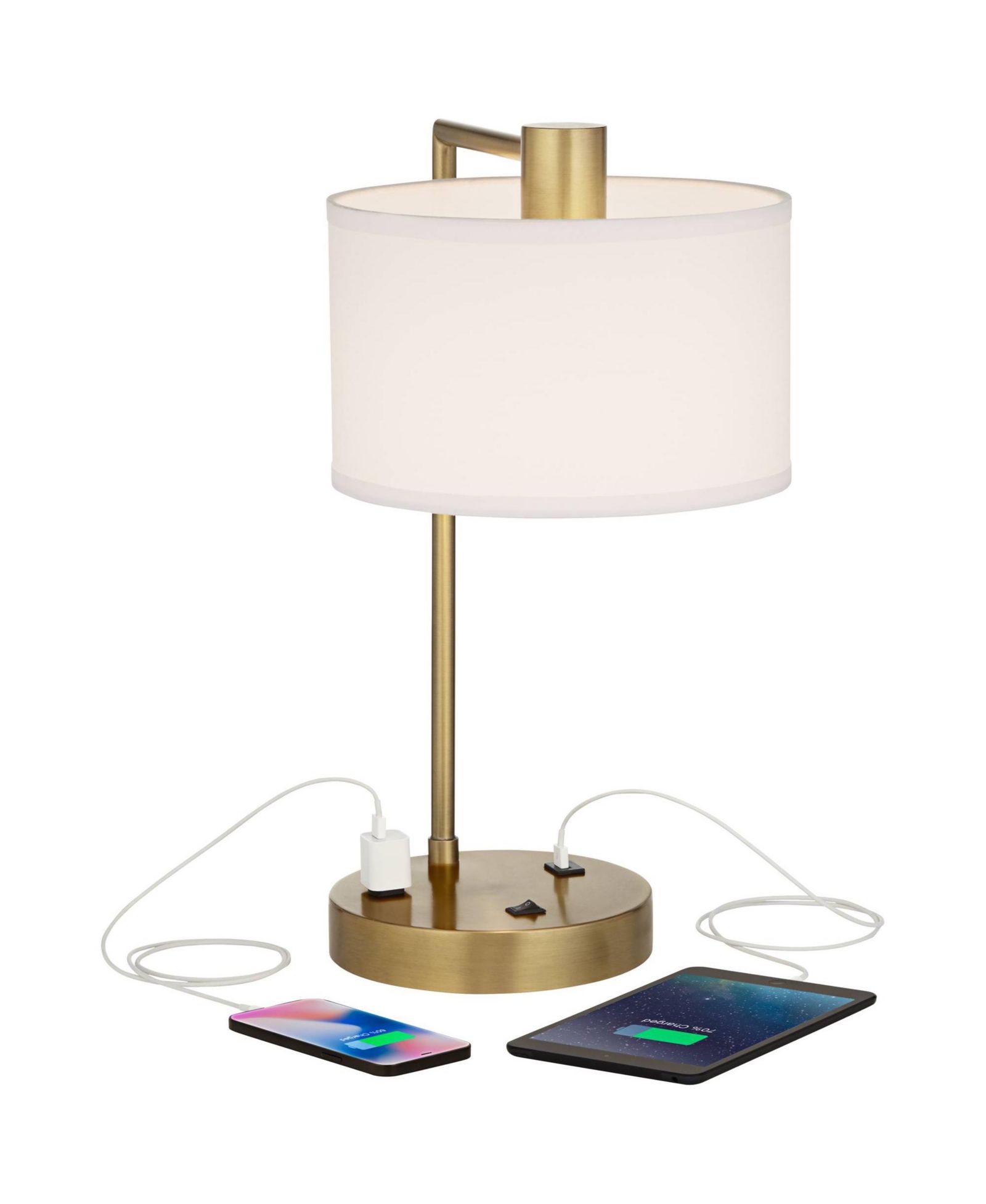 360 Lighting Colby Modern Desk Lamp 21" High Antique with USB and AC Power Outlet in Base Linen Drum Shade