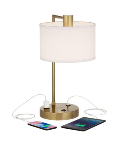 Современная настольная лампа 360 Lighting Colby 21" с USB и розеткой в основании и тканевым абажуром