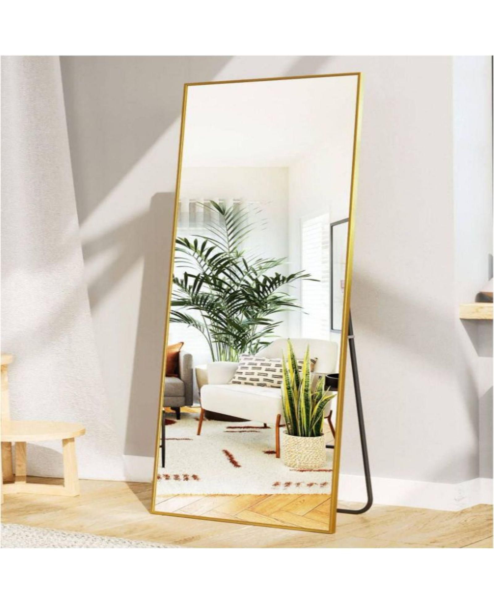 HOMLUX 58"x18" Rectangular Leaning Floor Mirror Full Length Standing Mirror Bathroom,Gold