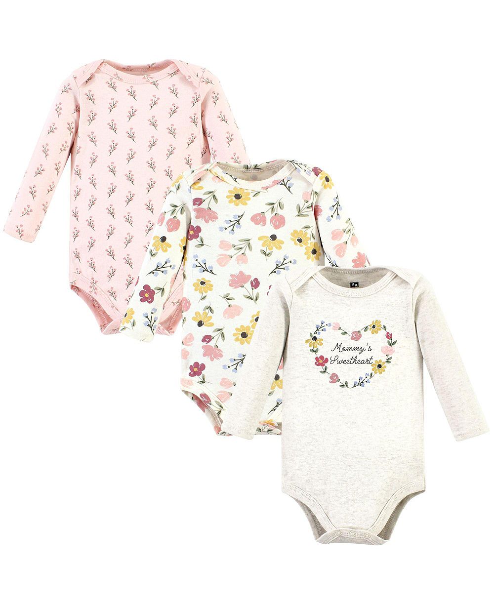 Набор из 3 детских боди Hudson Baby из хлопка с длинным рукавом для девочек