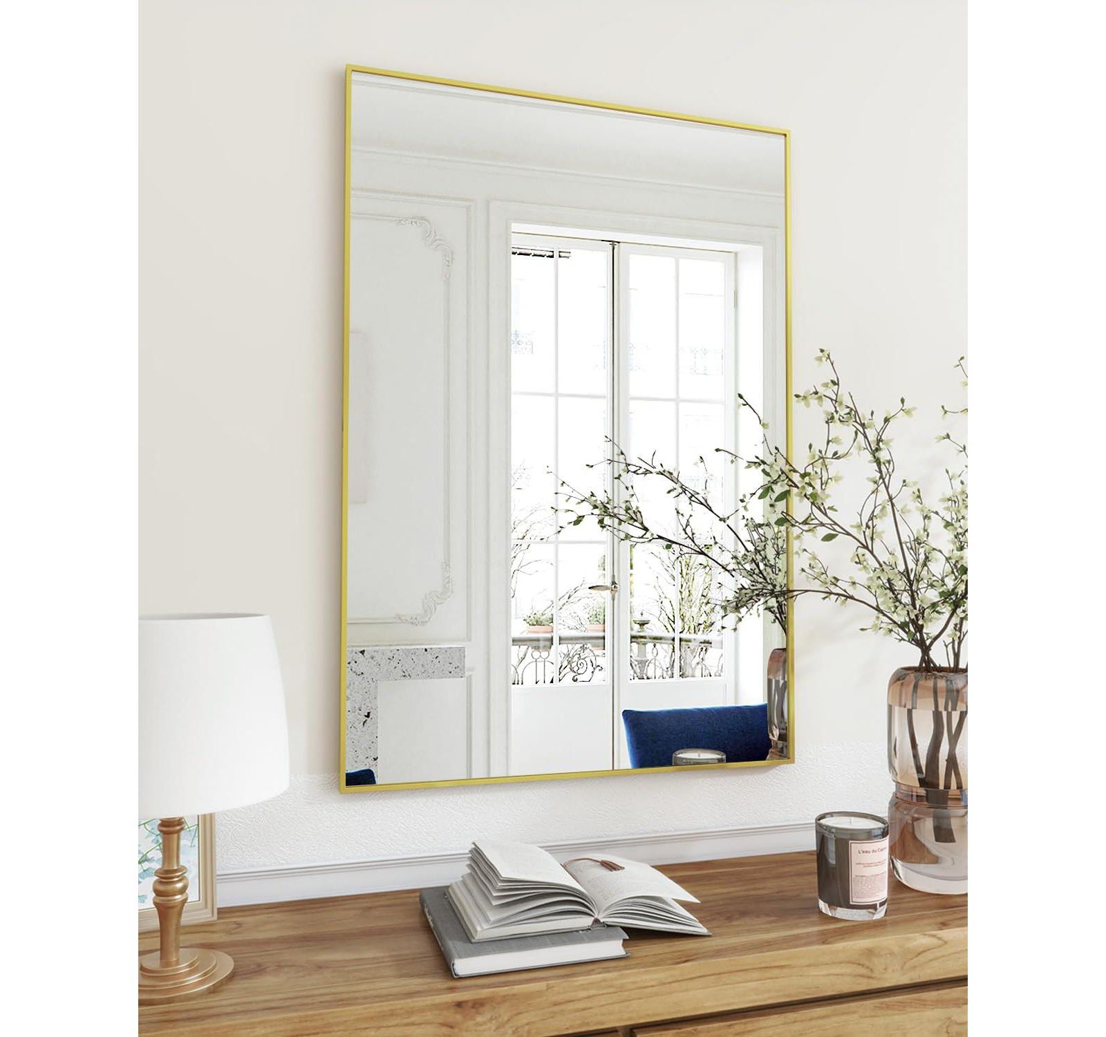 Homlux 24"x36" Rectangular Wall Mirror with Gold Aluminum Alloy Frame
