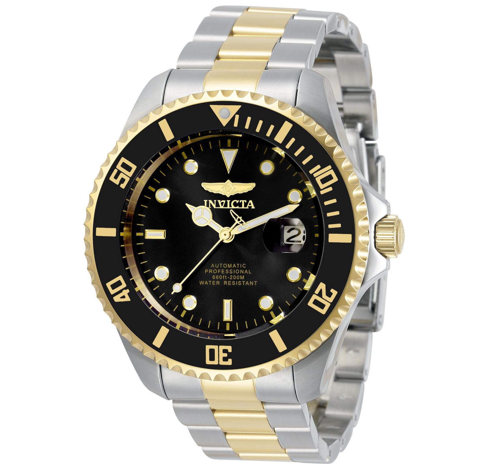 Мужские часы Invicta Pro Diver Automatic 3 Hand с черным циферблатом и стальным браслетом