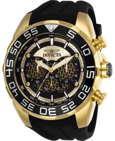 Invicta Мужские кварцевые часы Speedway Multifunction, Black, Gold Dial, Silicon