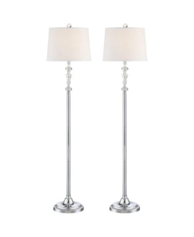 360 Lighting 61" Tall Set of 2 Polished Steel Crystal Glass Fabric Drum Shade Montrose Modern Floor Lamps