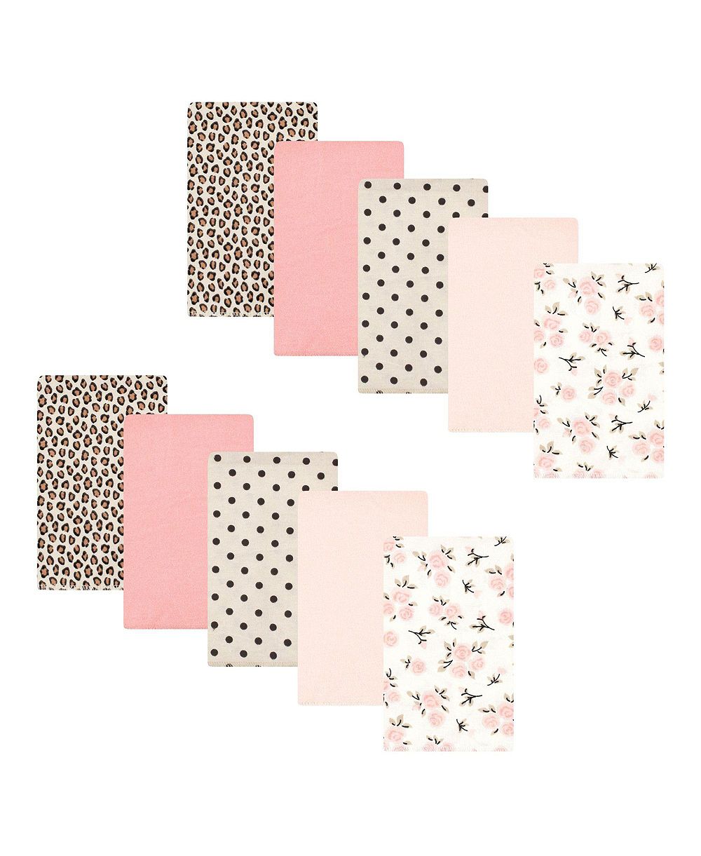Hudson Baby Girls 10-Piece Flannel Cotton-Poly Burp Cloth Blend