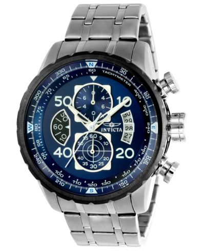Мужские наручные часы Invicta Aviator Quartz Multifunction с синим циферблатом и стальным браслетом