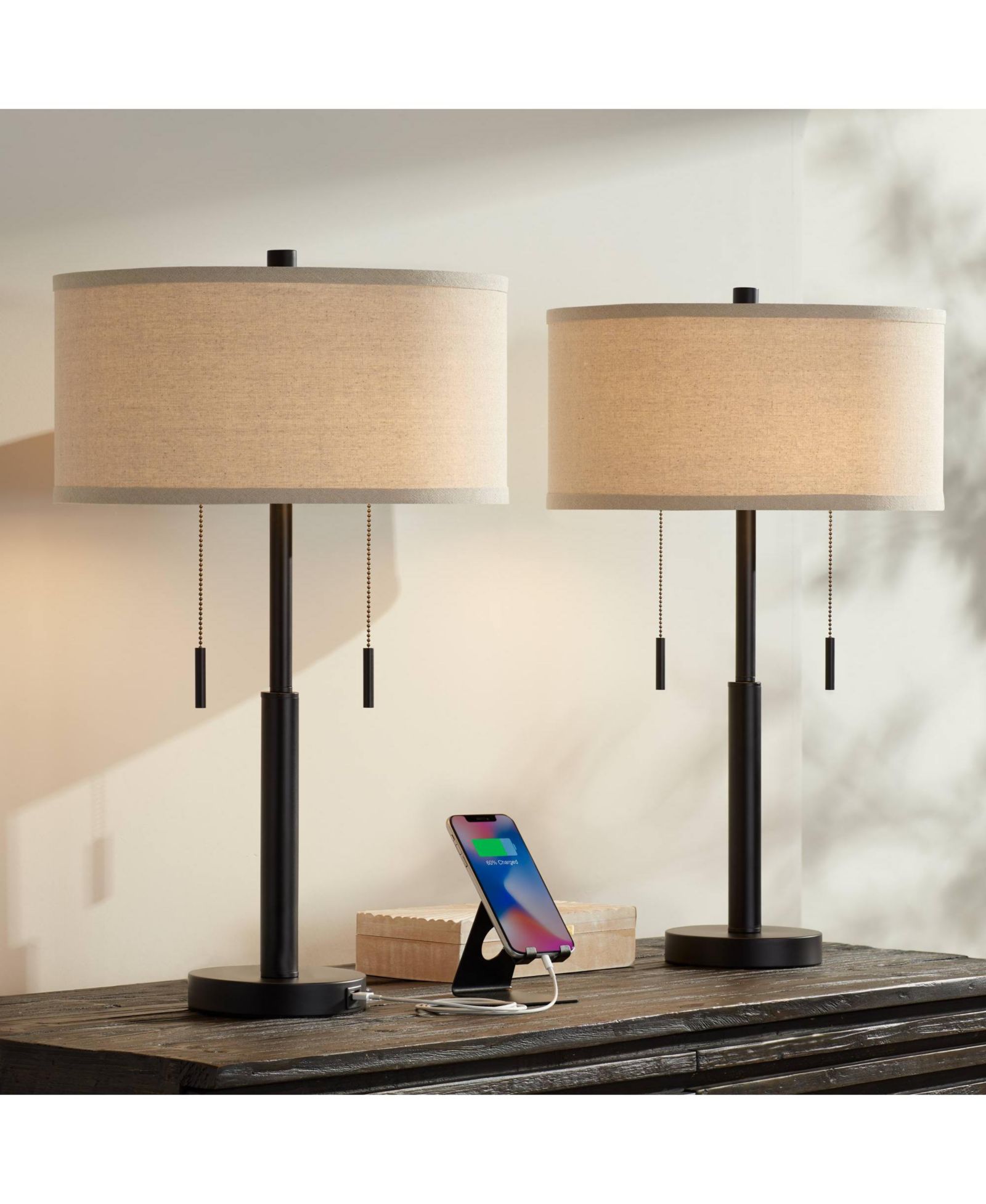 Набор настольных ламп Franklin Iron Works Bernie Industrial, 2 шт. с USB-портом