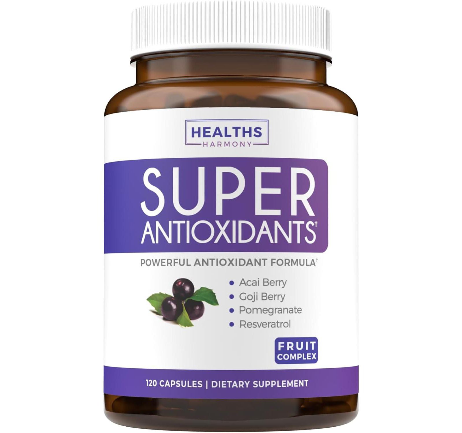 Super Antioxidants Supplement | Мощный антиоксидантный комплекс | Acai Berry, Goji, Pomegranate & Trans Resveratrol | Растительная формула для женщин и мужчин | Уход за кожей | 120 шт